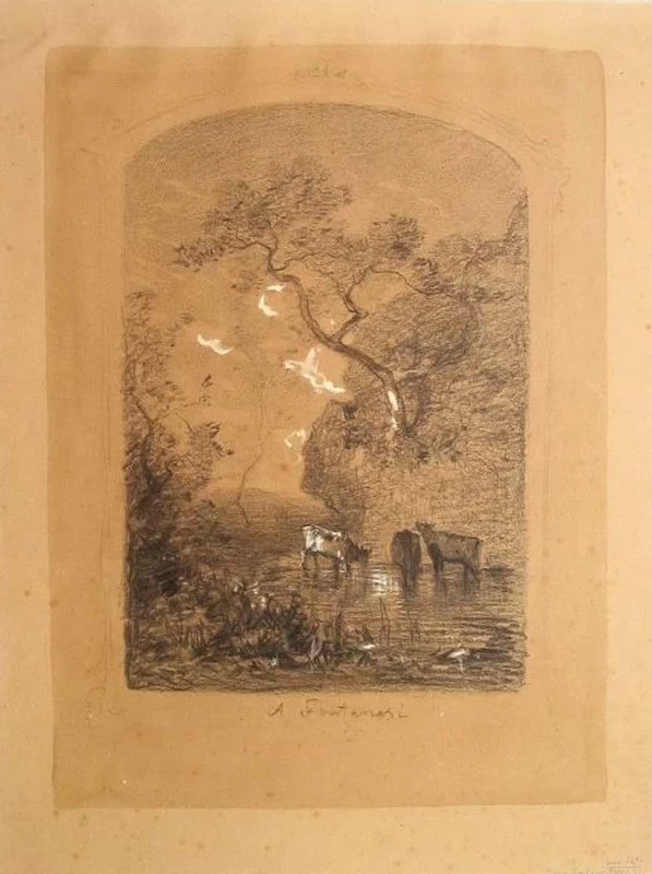 L'abbeverata delle bovine in uno stagno ai piedi delle rocce - Galleria Civica d’Arte Moderna e Contemporanea, Torino
